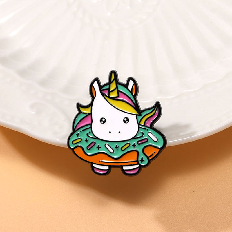 Zinc Food Snacks - Kawaii Rainbow Unicorn Doughnut Enamel Brooch