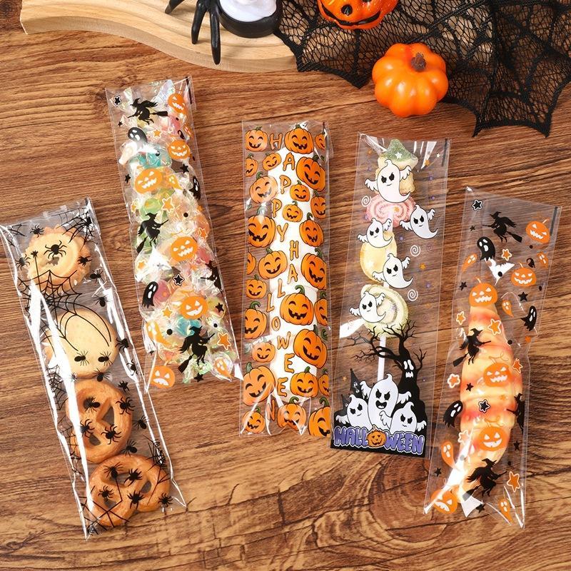 Food & Snacks Pdf - 50/100Pcs Halloween Self Adhesive Bags Pumpkin