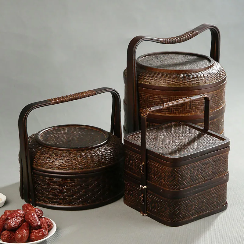 Bamboo Picnic Basket with Lid  - Food Snacks Hamper ulasan dan harga
