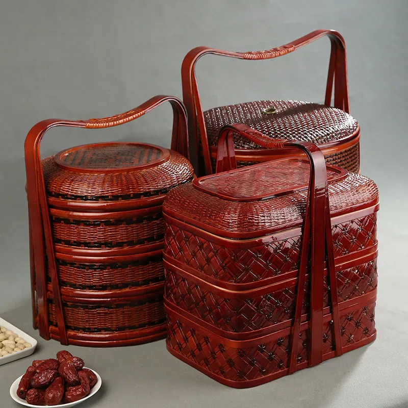 Bamboo Picnic Basket with Lid  - Food Snacks Hamper ulasan dan harga